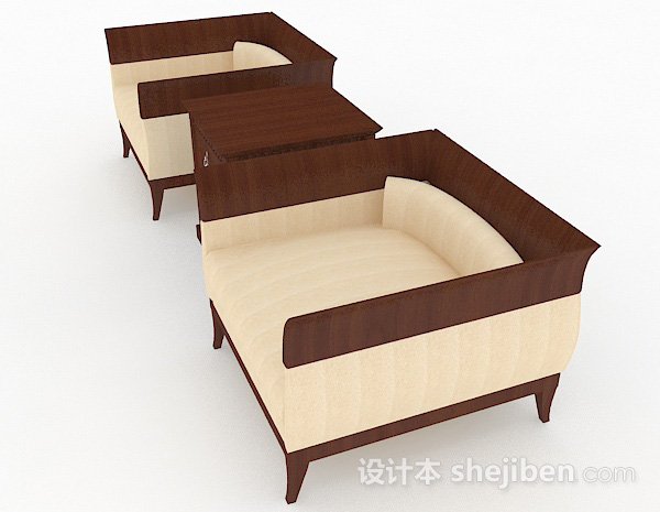 设计本黄色木质单人沙发组合3d模型下载