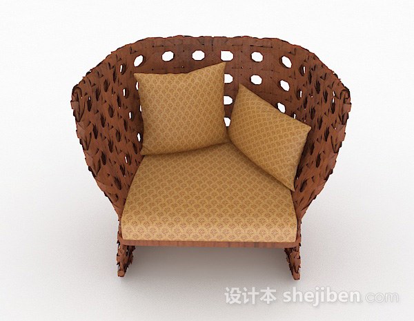 田园风格田园棕色休闲单人沙发3d模型下载