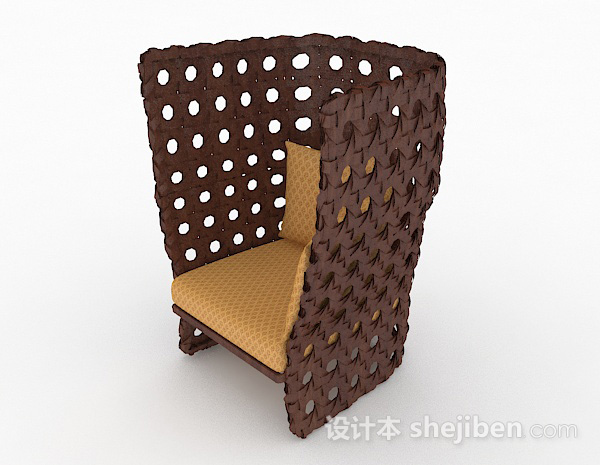 免费田园棕色编织单人沙发3d模型下载