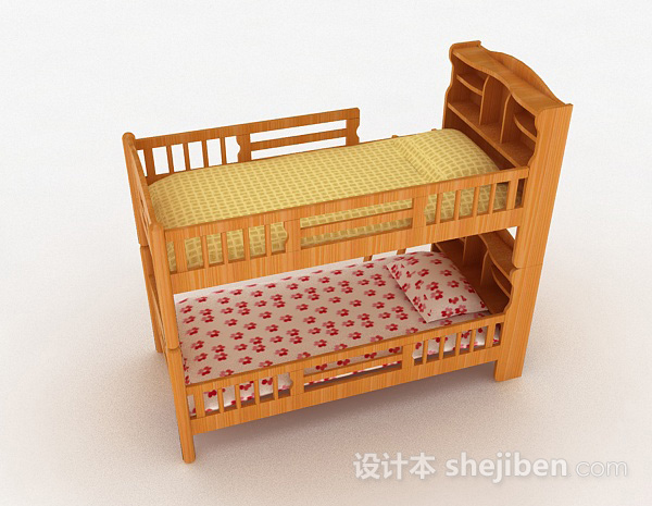 设计本黄色木质上下铺双人床3d模型下载