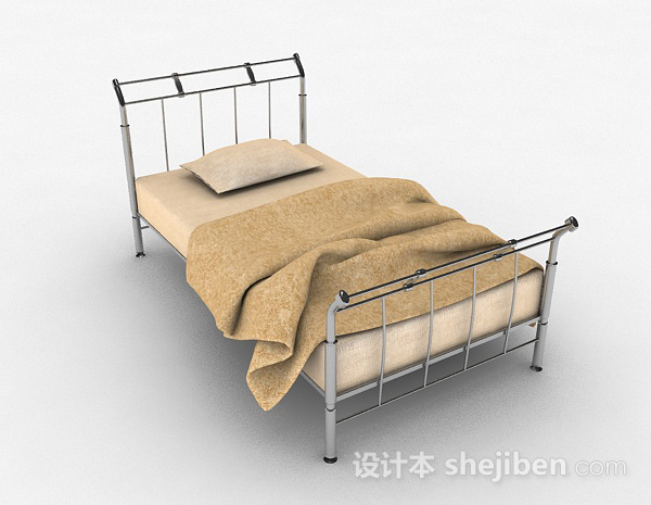 简约单人床3d模型下载