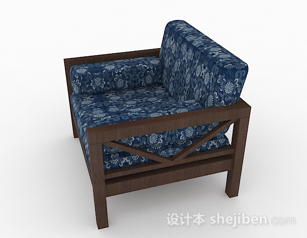 免费田园蓝色花纹单人沙发3d模型下载