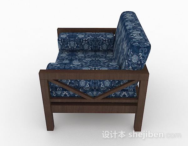 设计本田园蓝色花纹单人沙发3d模型下载