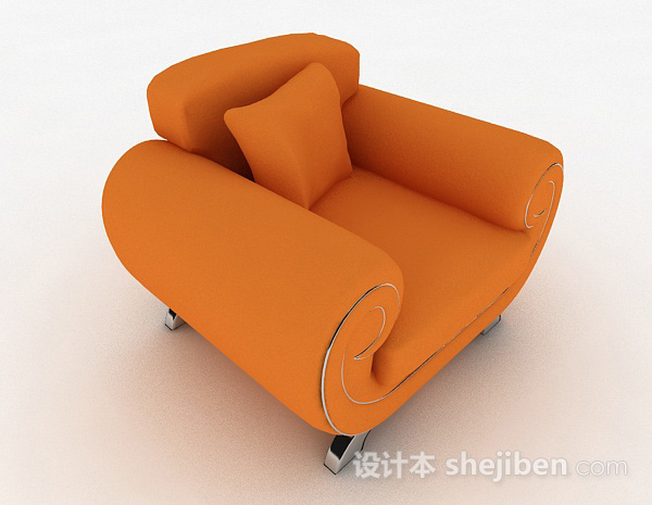 免费橙色简约单人沙发3d模型下载