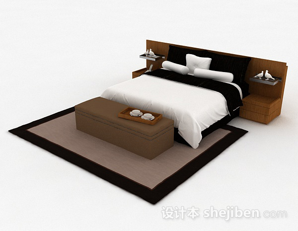 免费家居双人床3d模型下载
