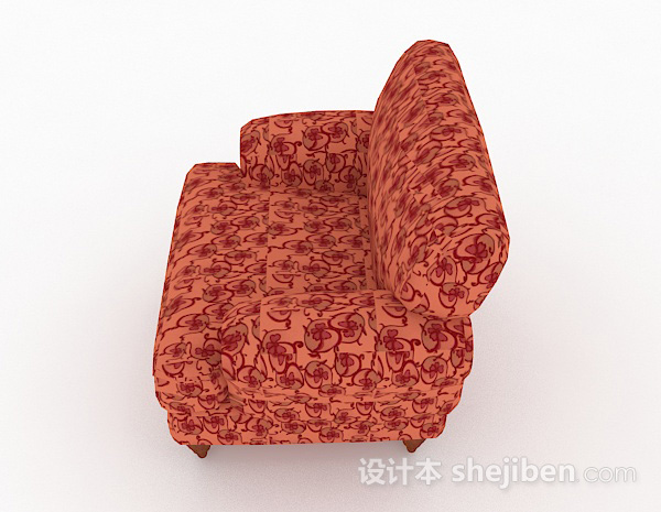 设计本田园花纹红色单人沙发3d模型下载