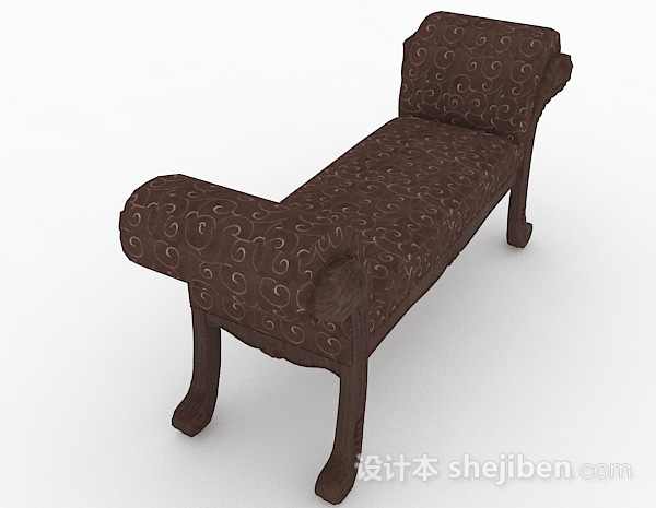 设计本欧式棕色沙发长凳3d模型下载