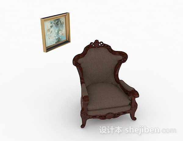 欧式棕色木质单人沙发3d模型下载