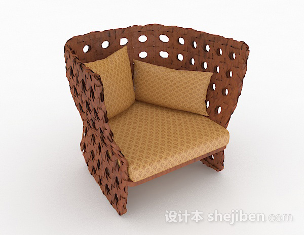 田园棕色休闲单人沙发3d模型下载