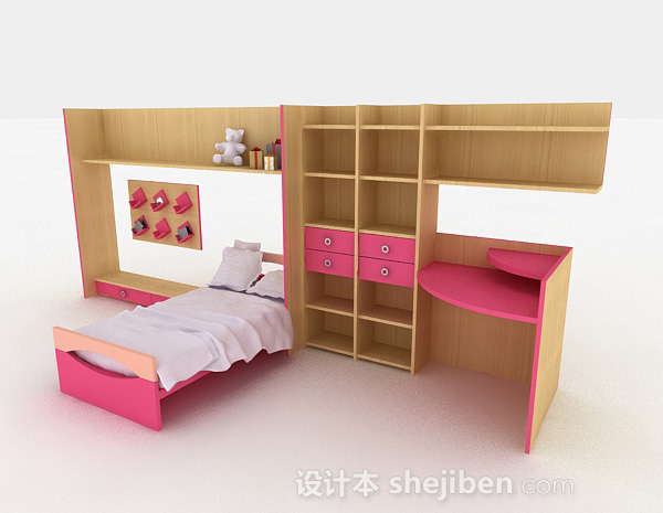 现代风格木质家居简约床柜组合3d模型下载