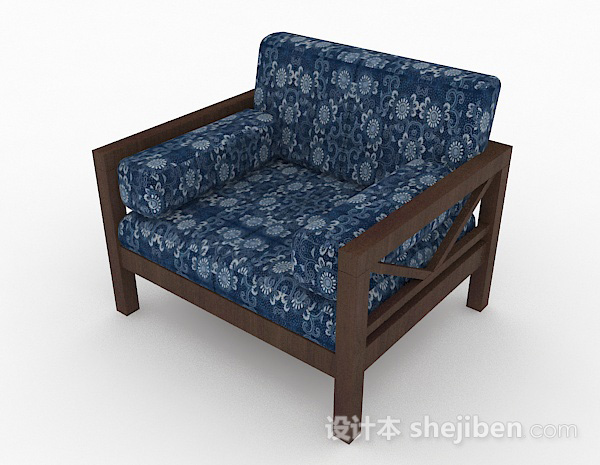 田园风格田园蓝色花纹单人沙发3d模型下载