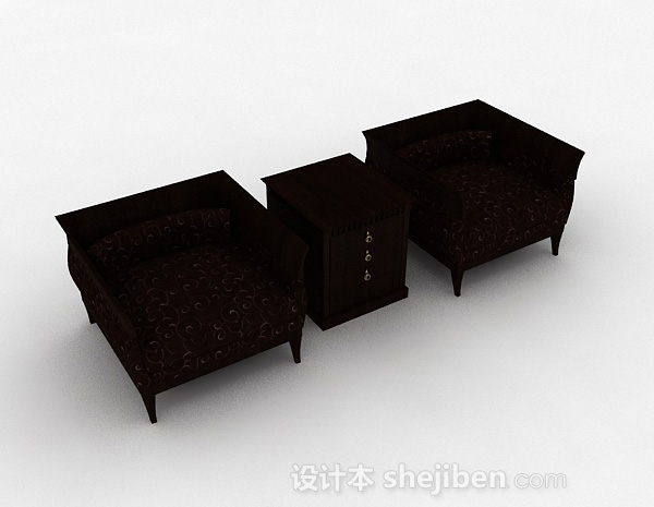 棕色木质单人沙发组合3d模型下载