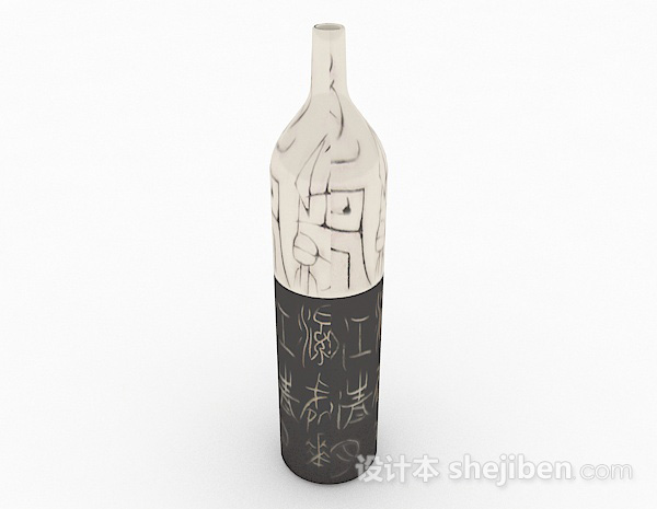 中式风格中式风格黑白双色花瓶3d模型下载