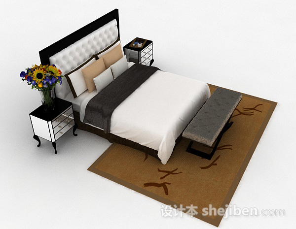 设计本简欧风格白色双人床3d模型下载