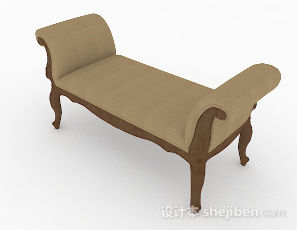 现代风格棕色木质沙发长凳3d模型下载