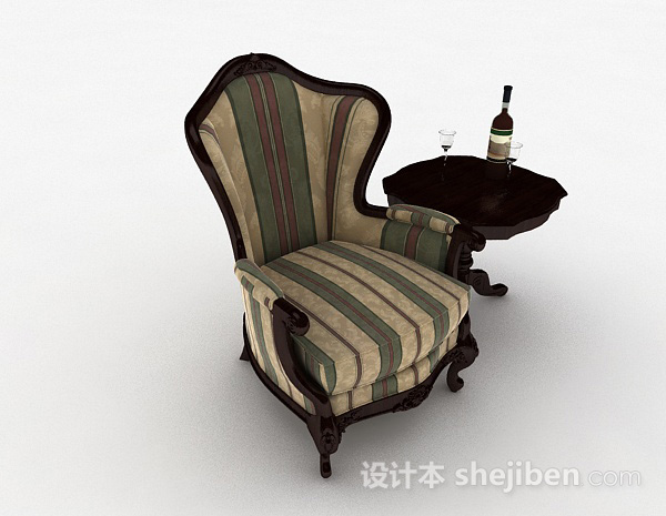 欧式复古条纹单人沙发3d模型下载