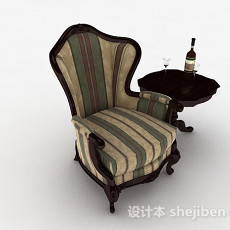 欧式复古条纹单人沙发3d模型下载