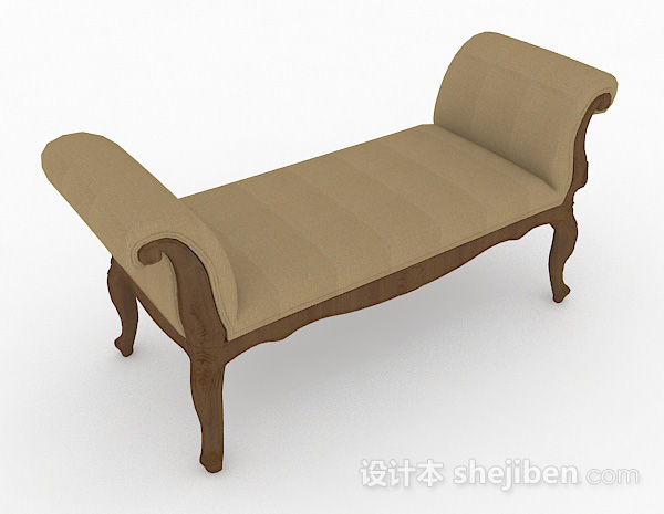 棕色木质沙发长凳3d模型下载