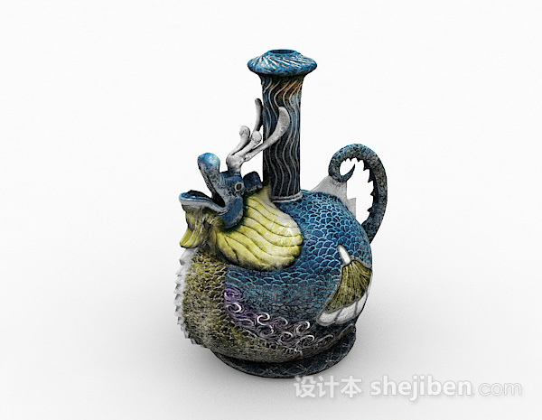 中式风格雕刻龙造型水壶3d模型下载