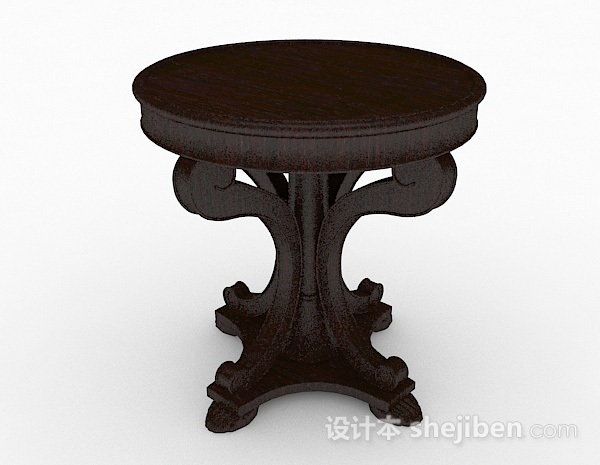 设计本中式实木圆形餐桌3d模型下载