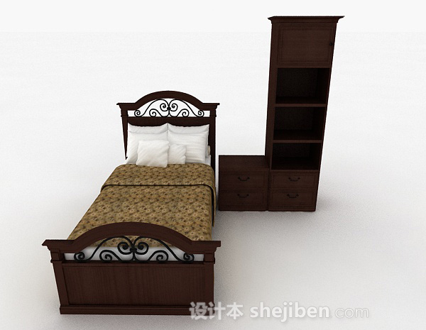 欧式风格欧式古典单人床3d模型下载