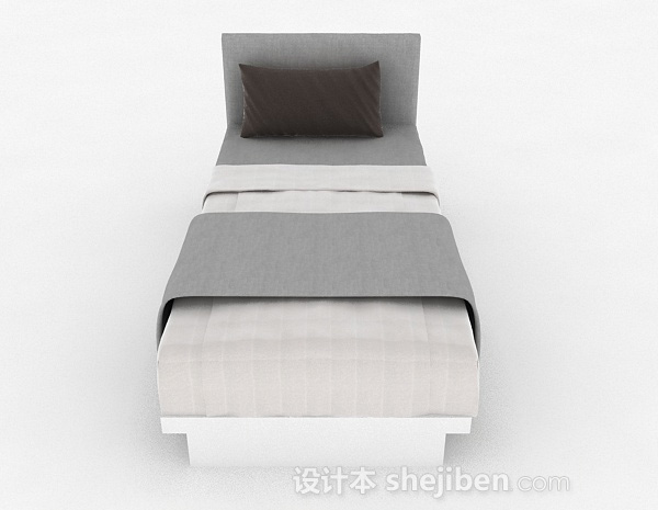 现代风格灰色简约单人床组合3d模型下载