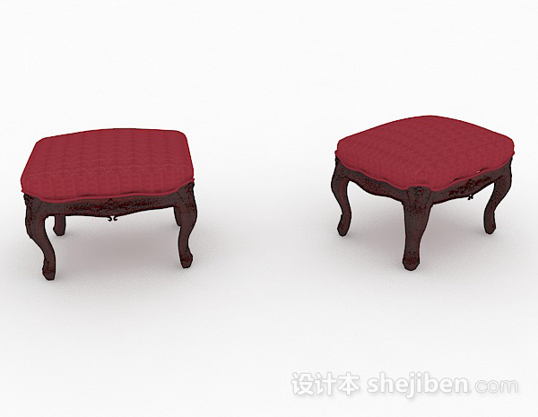 免费欧式红色沙发凳3d模型下载