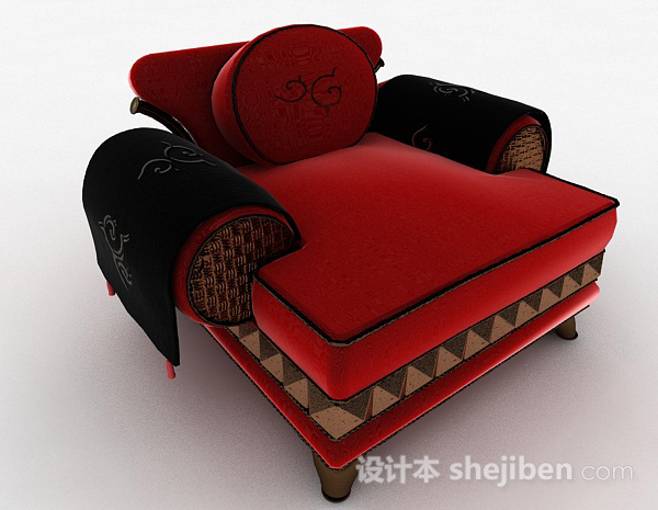 免费东南亚红色单人沙发3d模型下载