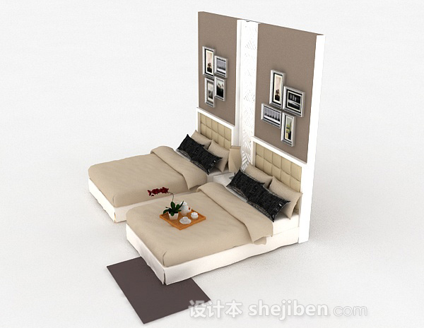 设计本简欧家居单人床组合3d模型下载