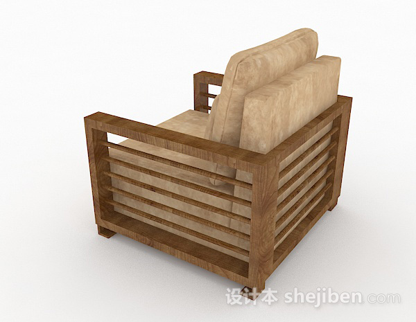 设计本田园木质单人沙发3d模型下载