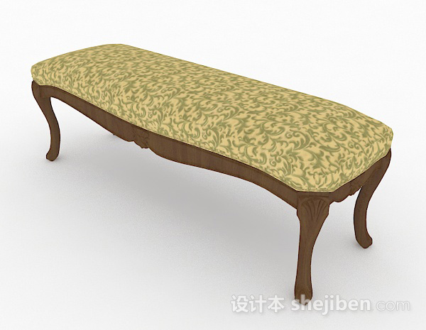 免费欧式黄色花纹沙发长凳3d模型下载