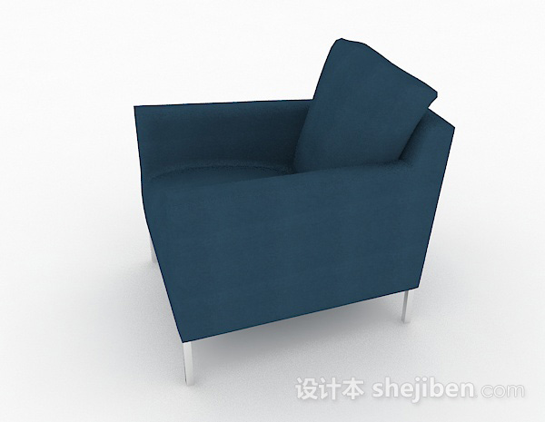 免费蓝色简约单人沙发3d模型下载