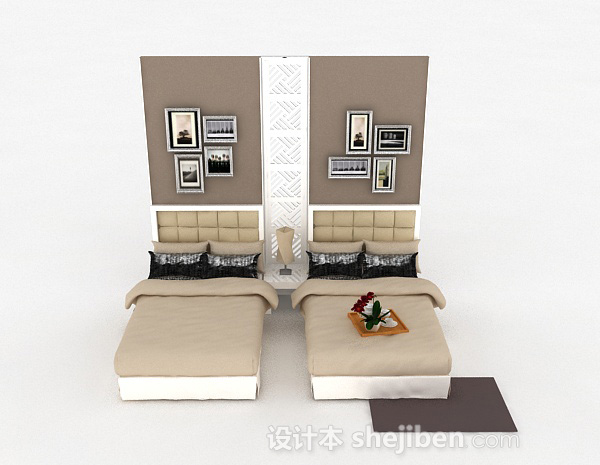 欧式风格简欧家居单人床组合3d模型下载