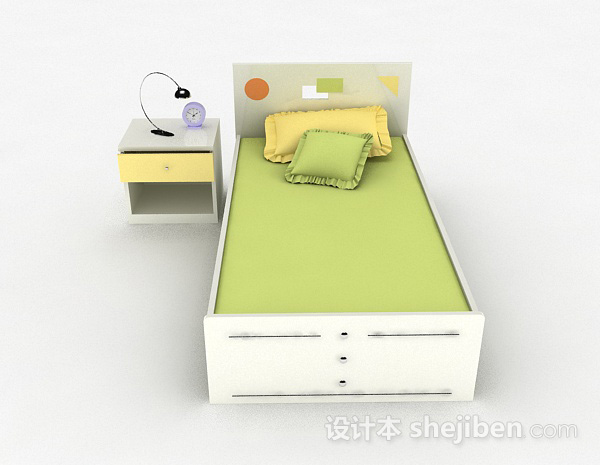 现代风格家居简约绿色单人床3d模型下载