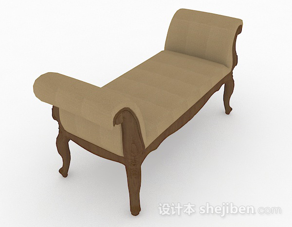 设计本棕色木质沙发长凳3d模型下载