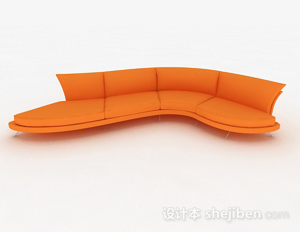 现代风格橙色简约多人沙发3d模型下载