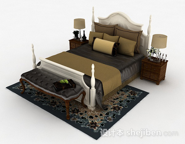 免费欧式风格家居双人床3d模型下载