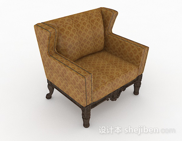 新中式棕色单人沙发3d模型下载