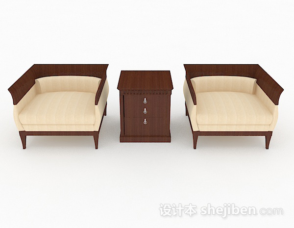 现代风格黄色木质单人沙发组合3d模型下载