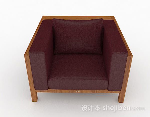 现代风格暗红色休闲简约单人沙发3d模型下载