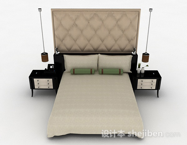 现代风格现代棕色双人床3d模型下载