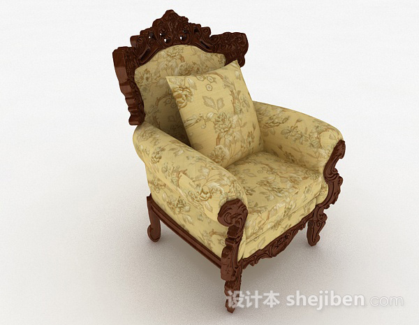 欧式复古黄色花纹单人沙发3d模型下载