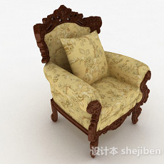 欧式复古黄色花纹单人沙发3d模型下载