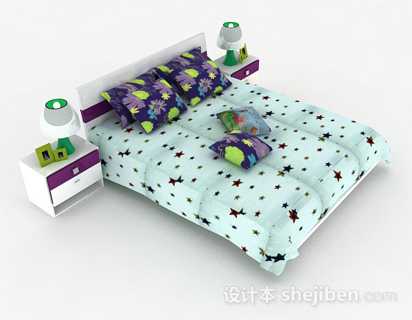 绿色双人床3d模型下载