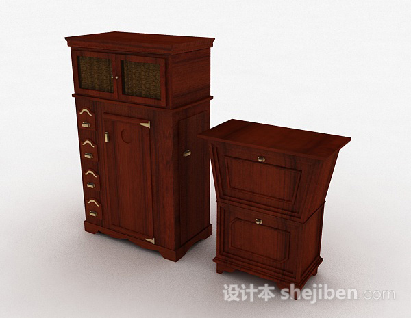 免费木质棕色厅柜3d模型下载