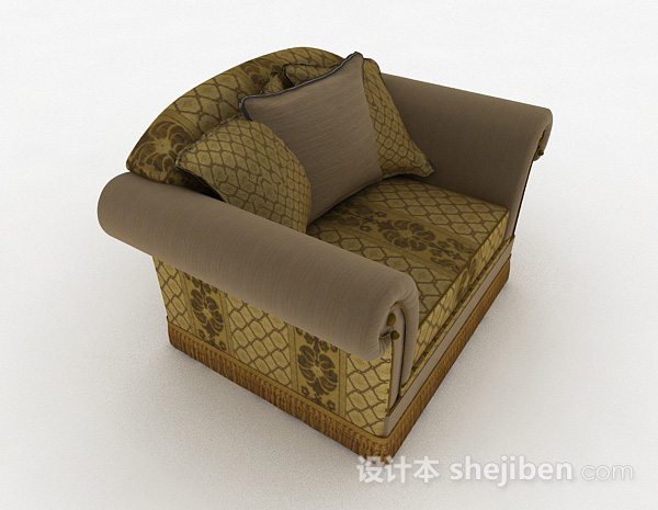 免费绿棕色单人沙发3d模型下载