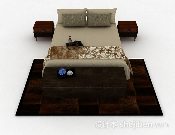 现代风格棕色双人床3d模型下载