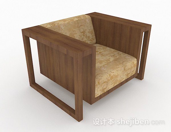 田园棕色木质单人沙发3d模型下载