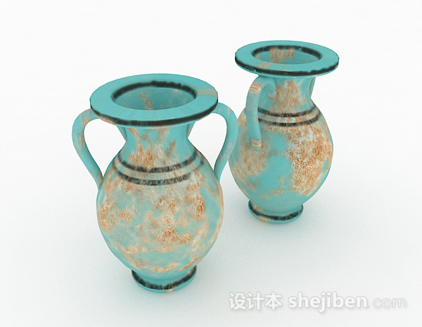 中式风格蓝色花纹喇叭花瓶3d模型下载