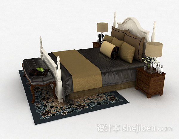 设计本欧式风格家居双人床3d模型下载
